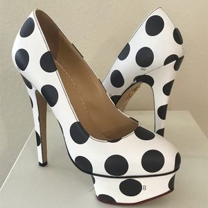 NIB! Rare! Charlotte Olympia Dolly Polka Dot Pump Heels 35.5 US 5.5 Black White